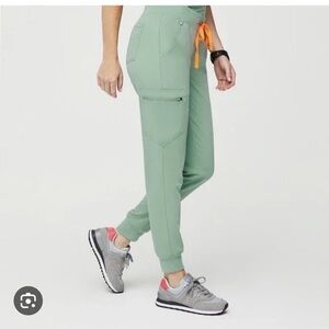 Figs Jade Green Joggers with Orange Drawstring